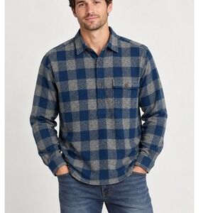 OOBE Mens Blue Gray Flannel Plaid Popover Check Buffalo Shirt Medium